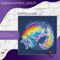 rainbow cat, cross stitch, salamandra stitch