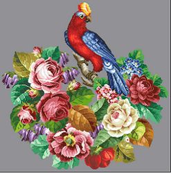 a022  red parrot on a vintage bouquet