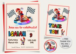 mario kart birthday invitation, kart birthday invitation digital