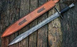 hand forged, damascus steel, sword, 30, handmade, gladiator sword, custom handle mother's day gift