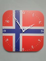 norwegian flag clock for wall, norwegian wall decor, norwegian gifts (norway)