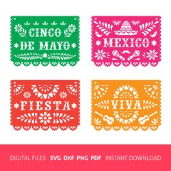 mexican papel picado banners svg, cinco de mayo