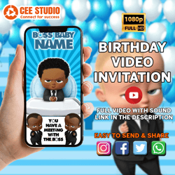 boss baby video invitation, personalized animated invitation, boss baby boy invitation, boss baby digital invitation