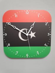 libyan flag clock for wall, libyan wall decor, libyan gifts (libya)