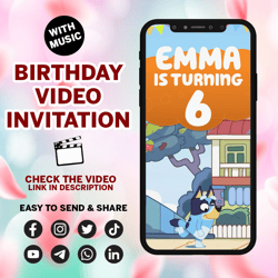 bingo video invitation, bingo birthday party video invitation, bingo digital,bingoevites, bluey video invitation