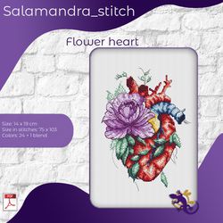 heart in flowers, cross-stitch heart, man, organs, inner world, salamandra stitch