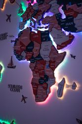 led world map, wooden world map wall decor, housewarming gift for first home by enjoy the wood