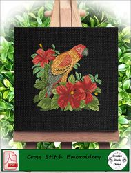 vintage cross stitch scheme  macaw and hibiscus