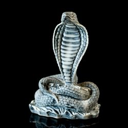 cobra figurine / marble statuette / stone art grey animal snake sculpture