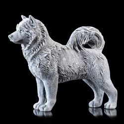 akita figurine / marble dog statuette / stone art grey animal sculpture