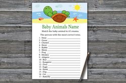 sea turtle baby animals name game card,turtle baby shower games printable,fun baby shower activity,instant download-334