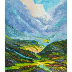 scotland painting landscape original art impressionist art impasto painting valley painting 28"x24" by ksenia de