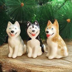 figurine husky puppy ceramics handmade, huskies statuette porcelain