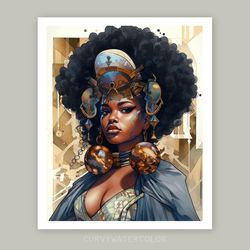 watercolor afropunk art, afrofuturism art, watercolor art, printable, african woman art, black woman art, melanin art.