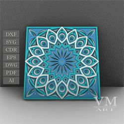 m13 - layered mandala svg file, 3d flower mandala, laser cut file mandala dxf file, layered mandala svg for cricut