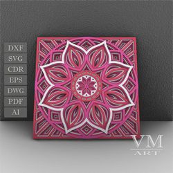 m14 - layered mandala svg file, 3d flower mandala, laser cut file mandala dxf file, layered mandala svg for cricut