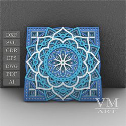 m18 - layered mandala svg file, 3d flower mandala, laser cut file mandala dxf file, layered mandala svg for cricut