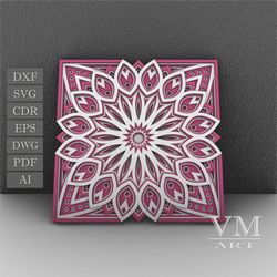 m20 - layered mandala svg file, 3d flower mandala, laser cut file mandala dxf file, layered mandala svg for cricut