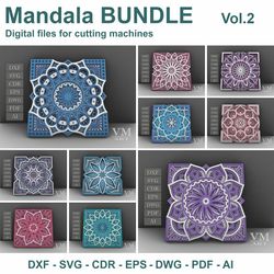 layered mandala svg bundle vol 2, cut file mandala, laser cut file mandala dxf file, layered mandala svg for cricut