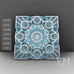 m22 - layered mandala svg file, 3d flower mandala, laser cut file mandala dxf file, layered mandala svg for cricut