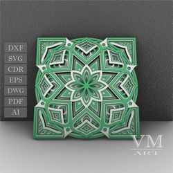 m23 - layered mandala svg file, 3d flower mandala, laser cut file mandala dxf file, layered mandala svg for cricut