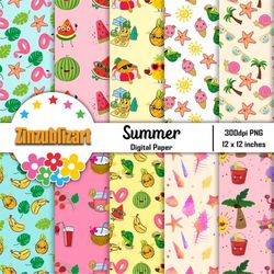 summer seamless pattern, scrapbook, digital paper, wallpaper, background, summer pattern, 12*12inches -300dpi