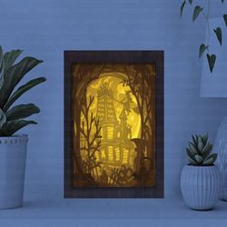 halloween paper cut light box, shadow box template, paper cutting template, light box svg files, 3d papercut lightbox sv