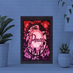 peace paper cut light box, shadow box template, paper cutting template, light box svg files, 3d papercut lightbox svg, f