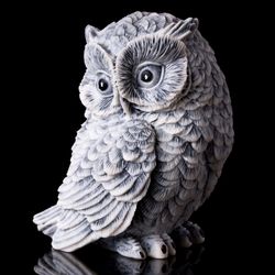 owl figurine - marble bird statuette - stone art grey animal sculpture