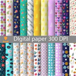 flower and butterfly digital papers, scrapbook papers, pattern paper, background, wallpaper, pattern, 12*12inches -300dp