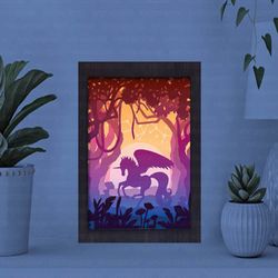 unicorn in the forest paper cut light box, shadow box template, paper cutting template, light box svg files, 3d papercut