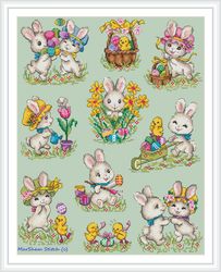 easter bunnies sampler cross stitch pattern