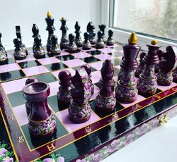 handmade wooden chess set, russian-style chess board, a gift for dad's birthday, father's day