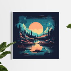 night landscape vector graphic - download and print