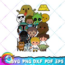 star wars cute cartoon character group kawaii t-shirt png, svg, sublimation design, star wars svg, digital download