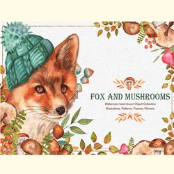 fox and mushrooms watercolor set