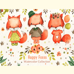 happy foxes watercolor collection