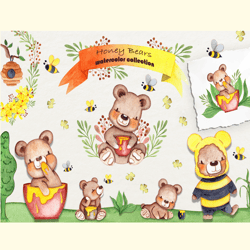 honey bears watercolor collection