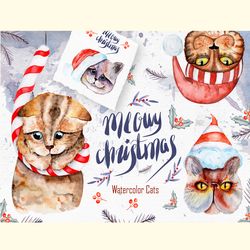 meowy christmas watercolor collection