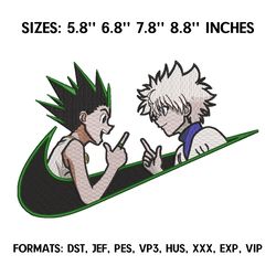 gon and killua embroidery design file, hunter x hunter anime embroidery design, machine embroidery, nike embroidery