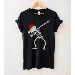 christmas dab skull dabbing skeleton with santa hat t-shirt, dancing santa shirt, funny christmas shirt, christmas gift