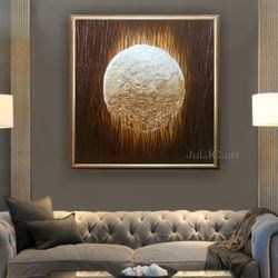 gold moon painting brown and gold abstract art | full moon art glittery original textured artwork