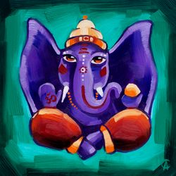 ganesha painting indian original art meditation artwork ganapati wall art 12 by 12 inches artbyannast