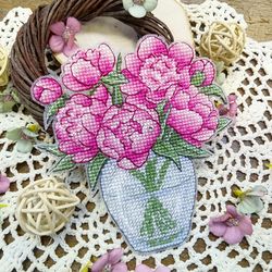 peony cross stitch pattern vase cross stitch pattern flower cross stitch pattern bouquet cross stitch pattern pdf