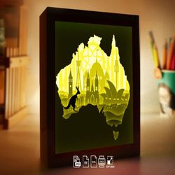 australia kangaroo paper lightbox , shadow box template, paper cutting template, light box svg files, 3d papercut lig