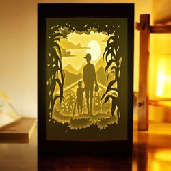 father and son play baseball , shadow box template, paper cutting template, light box svg files, 3d papercut lightbox