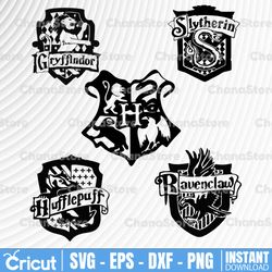 5 file hogwarts houses bundle crests svg, 5 harry potter svg, 5 instant download, silhouette cut files, hogwarts svg,