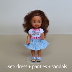 dress, panties and sandals for kelly barbie dolls. clothes for dolls 1/6 scale.