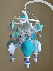 elephant mobile crib , musical mobile crib, baby boy mobile felt