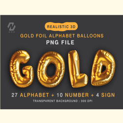 gold foil alphabet balloon realistic png